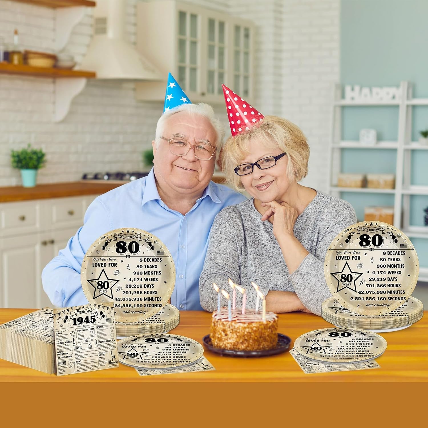 Regine Switzerland 80th Birthday Plates & Napkins Set - Vintage Theme for 25 Guests | 50 Pcs