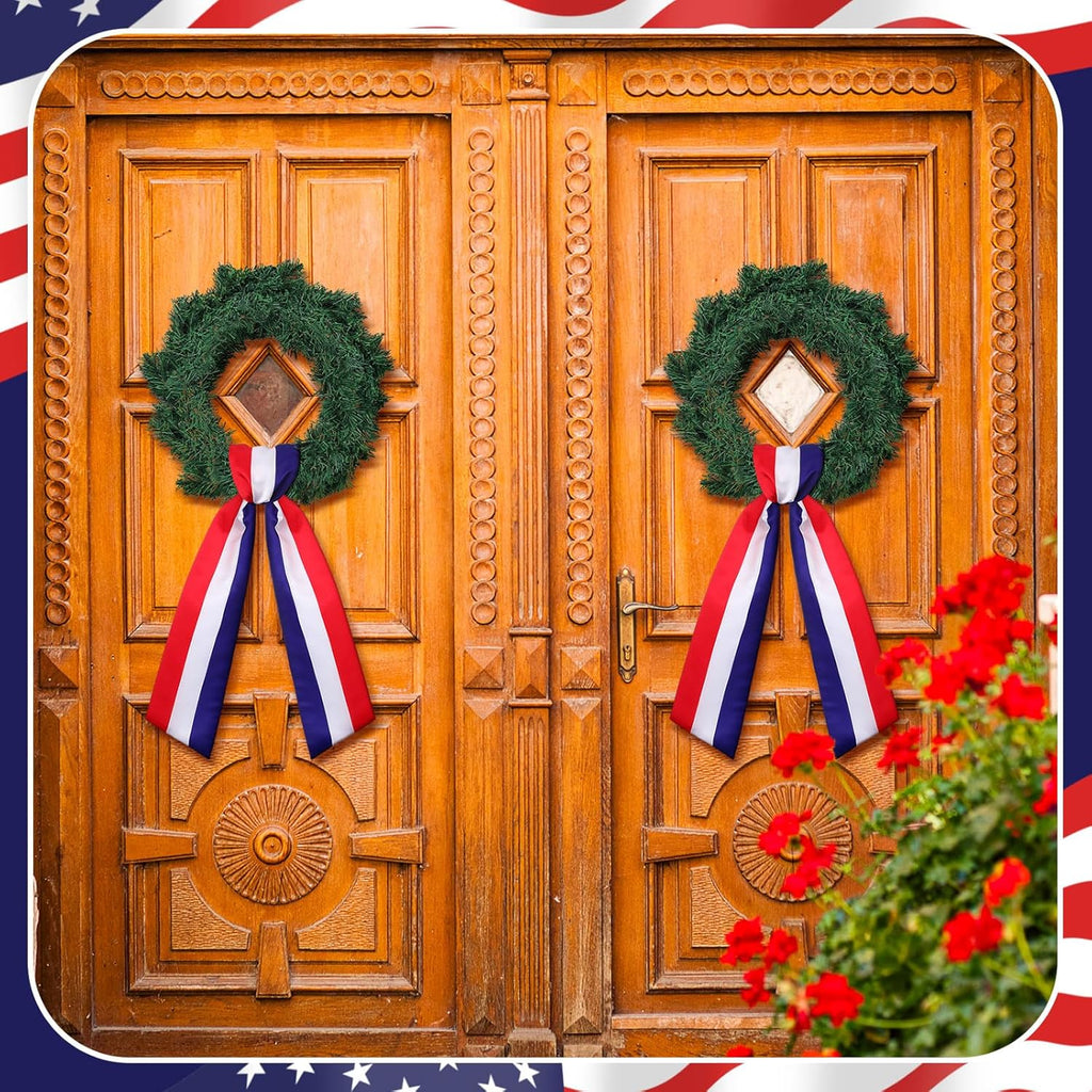 Skiennix Wreath Sash - Satin Blank Sashes for Embroidery | Indoor/Outdoor Home Decor (Red, White, Blue)