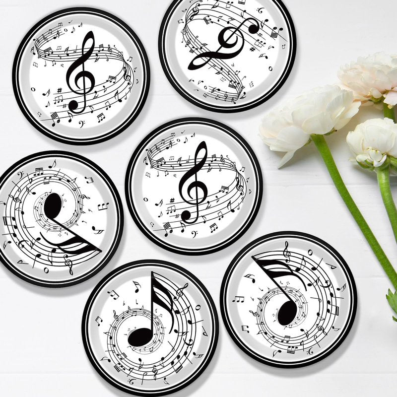 100pcs 7inch Musical Note Plates Music Themed Tableware Newborn Baby Shower Musical Notes Disposable Paper Dinnerware for Picnic Dessert Kids Party Baby Shower Birthday Music Party Decorations