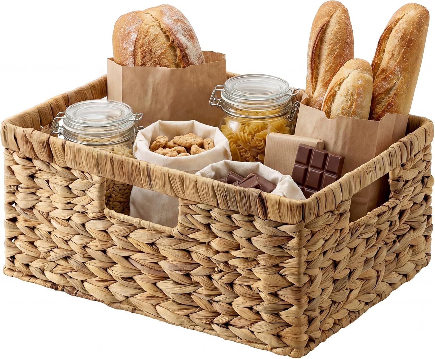 StorageWorks Large Wicker Storage Basket - Water Hyacinth with Built-in Handles | Perfect for Organizing