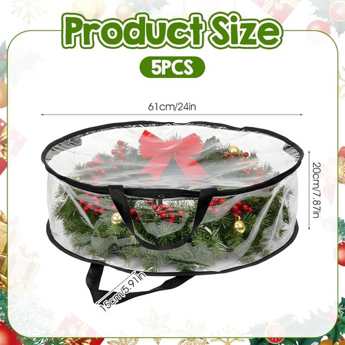 Clear Wreath Storage Bag by [Brand Name] - 5 Pcs Waterproof Christmas Garland Holders | 24 x 8 Inch with Handles