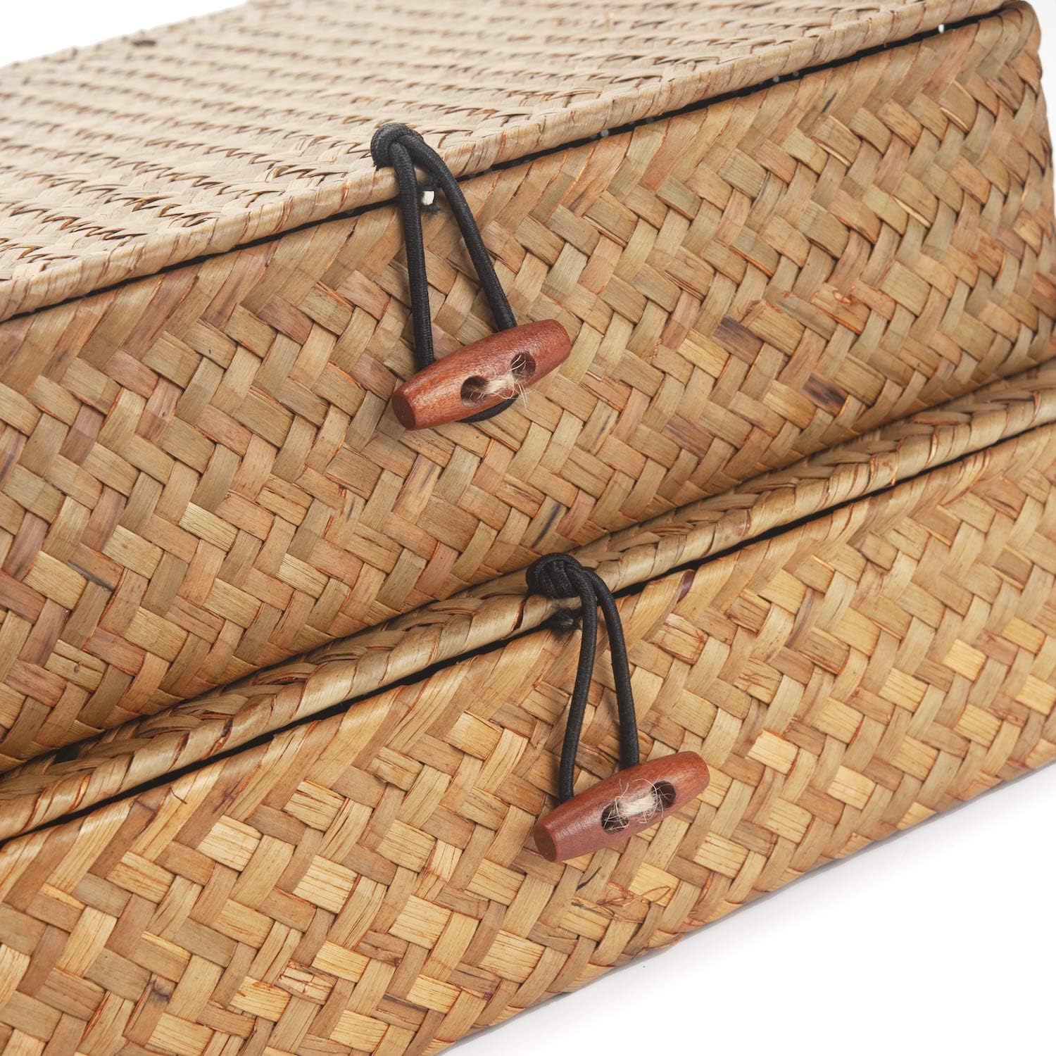 Seagrass Storage Baskets - Decorative Woven Baskets with Lid for Organizing | Shallow Design