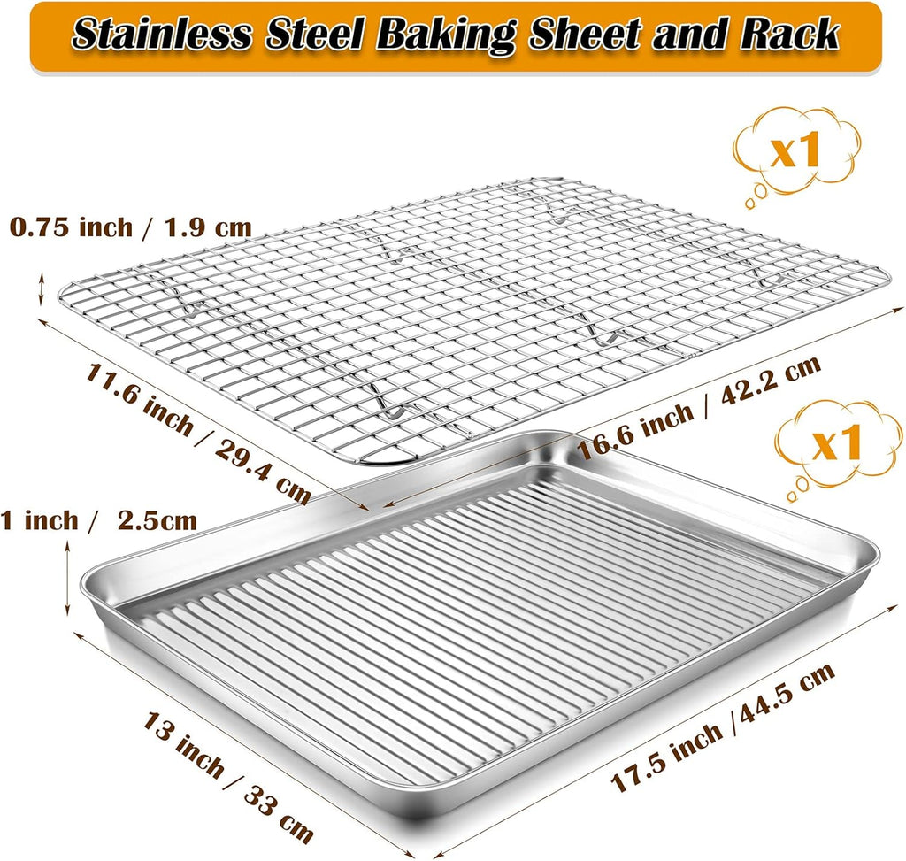 P&P CHEF Stainless Steel Baking Oven Pan - Versatile Cooking Sheet with Wire Rack | 17.5 x 13 x 1 Inch