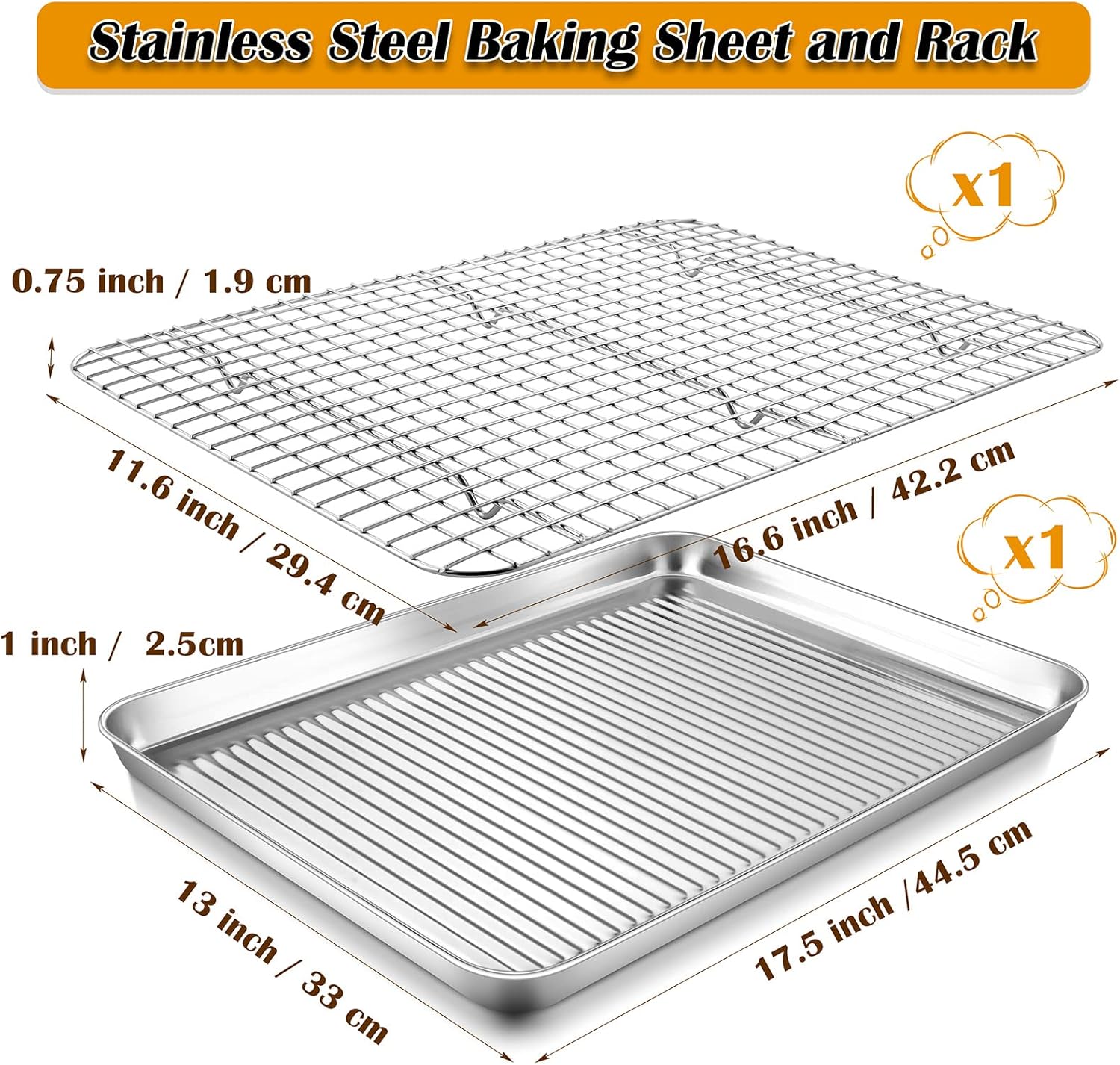 P&P CHEF Stainless Steel Baking Oven Pan - Versatile Cooking Sheet with Wire Rack | 17.5 x 13 x 1 Inch