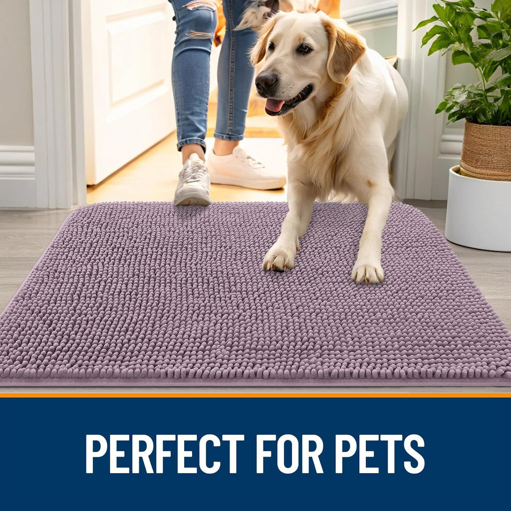 OLANLY Dog Door Mat - Absorbent Non-Slip Chenille Mat for Muddy Paws | Quick Dry, 50x30, Deep Plum