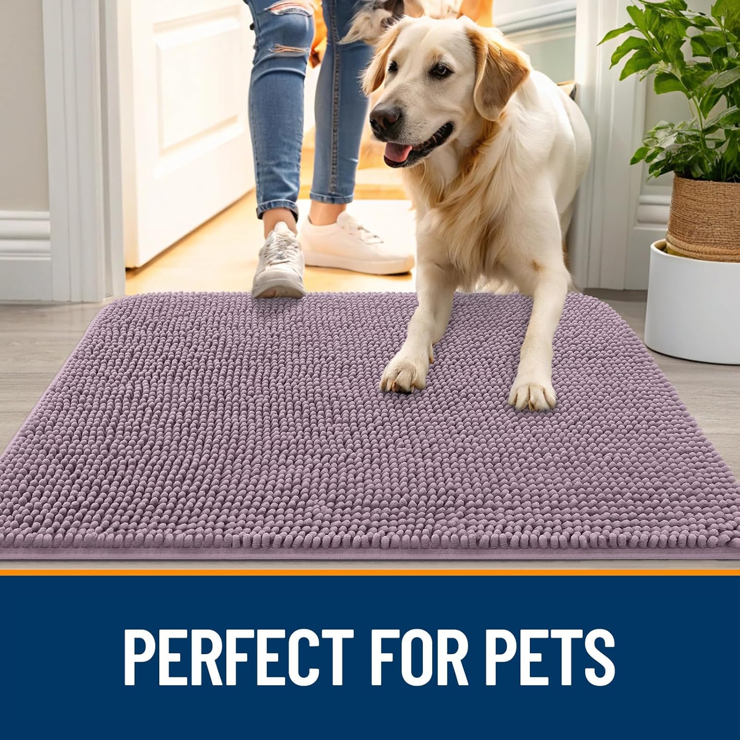 OLANLY Dog Door Mat - Absorbent Non-Slip Chenille Mat for Muddy Paws | Quick Dry, 50x30, Deep Plum