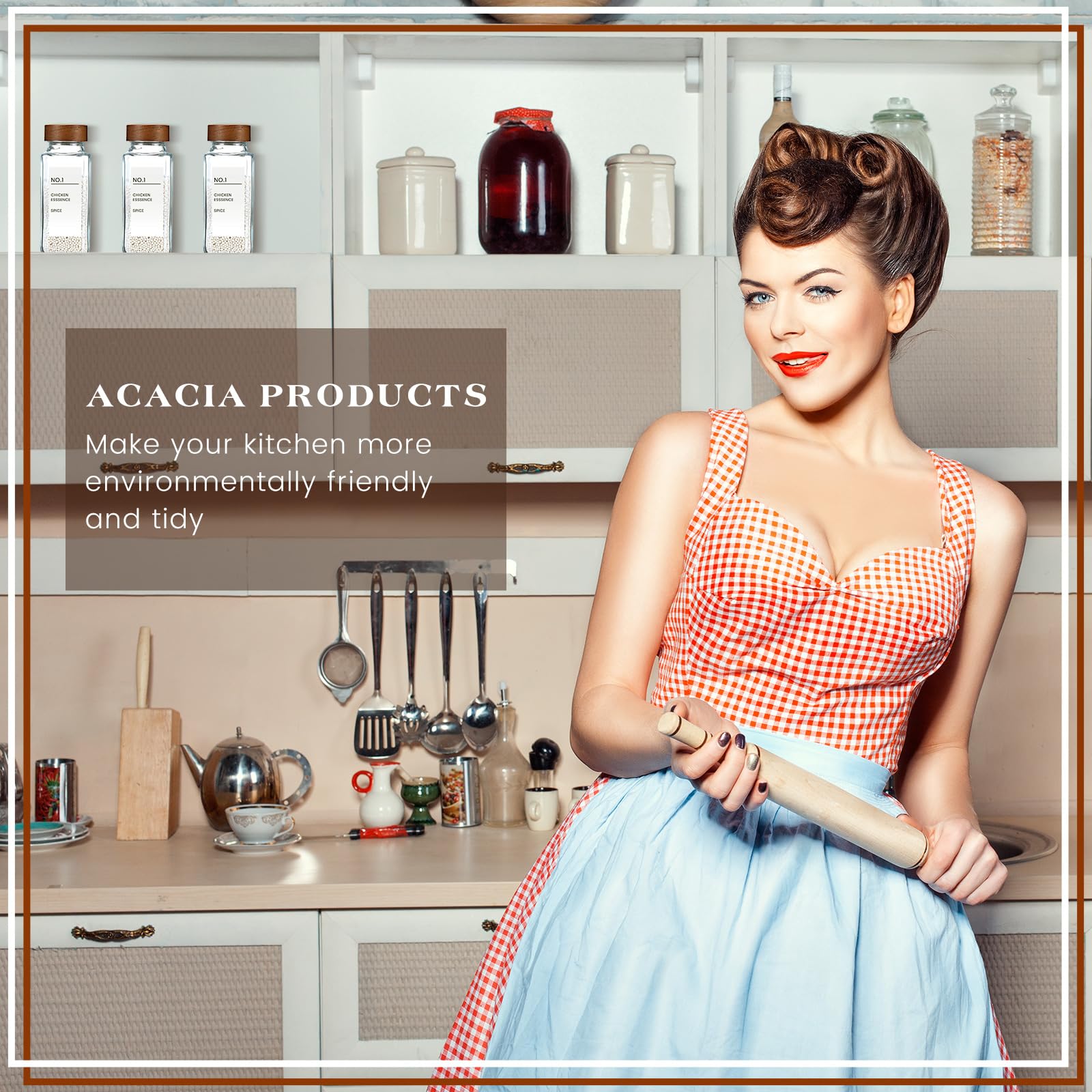 FillTouch 40 Pcs Wooden Lids for 4 oz and 8 oz Square Spice Jars Reusable Can Wooden Airtight Spice Storage Canning Lids for Nice Sealing Kitchen