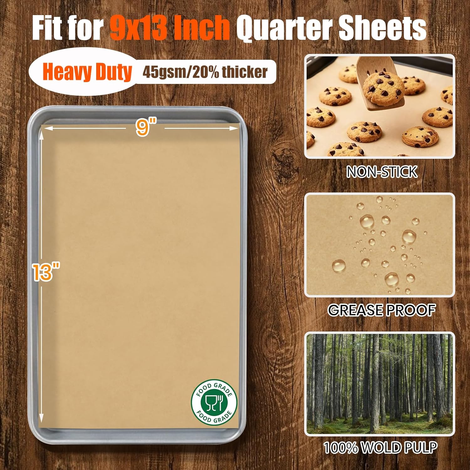 Regine Switzerland Unbleached Parchment Paper Sheets - 100 Pcs 9x13 Inches for Baking & Cooking