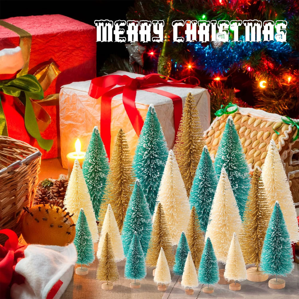 Skiennix Mini Christmas Trees - 30 Pcs Artificial Bottle Brush Trees in 5 Sizes for Festive Home Decor