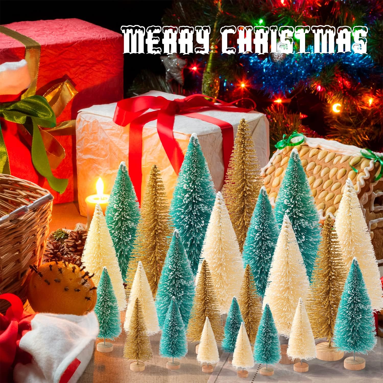 Skiennix Mini Christmas Trees - 30 Pcs Artificial Bottle Brush Trees in 5 Sizes for Festive Home Decor