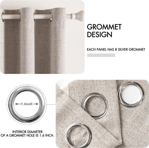 MIULEE Linen Blackout Curtains - 100% Room Darkening Thermal Insulated Grommet Panels | Khaki, 42"x84" (2 PCs)