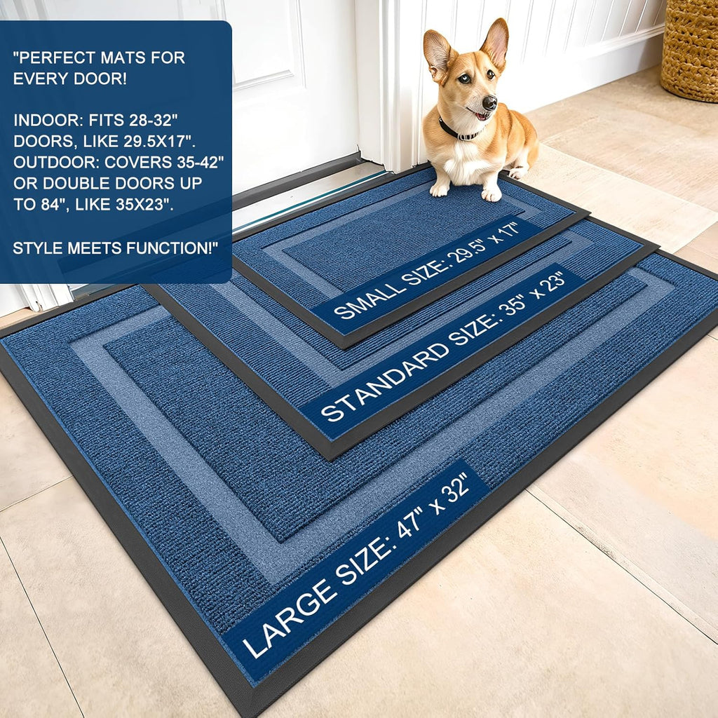 OLANLY Indoor Outdoor Front Door Mat - Waterproof, All-Weather, Easy Clean | 71x23, Light Blue