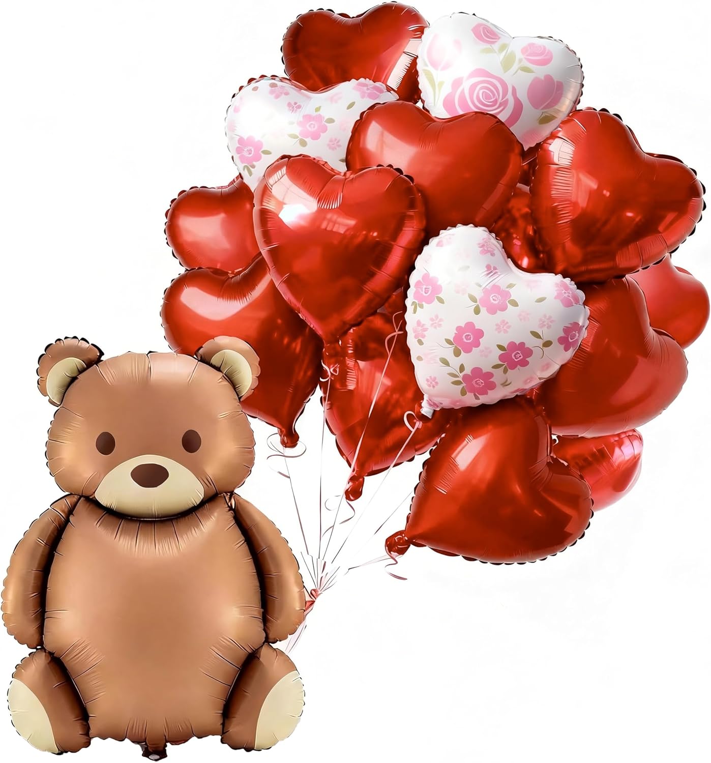 PartyWoo Valentine's Balloons - 15pcs Foil Bear & Red Heart Balloons | 24 & 18 Inch for Romantic Celebrations
