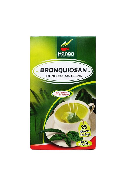 Hanan Peruvian Secrets Bronquiosan Herbal Tea | 100% Natural Bronchial Aid Blend | 25 Tea Bags | Naturally Aids in Soothing the Throat and Alleviating Seasonal Respiratory Discomfort