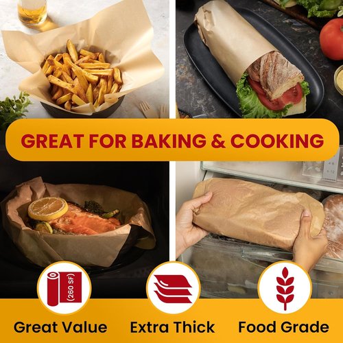Baker’s Signature Unbleached Parchment Paper Roll - Heavy Duty Non-Stick for Baking & Cooking | 15in x 210ft