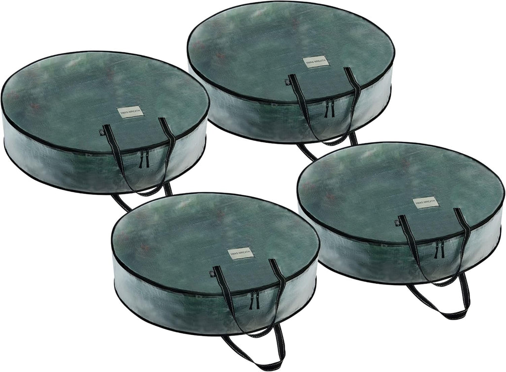 VENO Wreath Storage Container - 30 Inch Heavy Duty Clear Bag with Wall Hanging Handles | 4 Pack