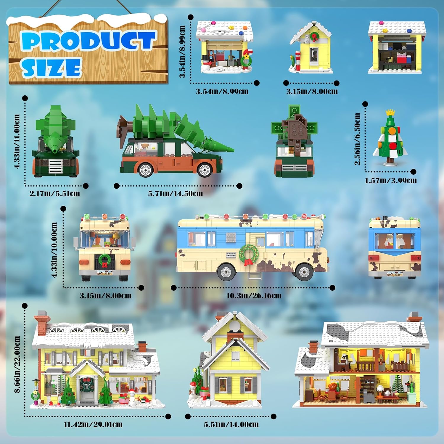Snow Village Building Set - 4-in-1 Christmas Vacation House & RV Model Kit | 2056 PCS for Kids & Adults