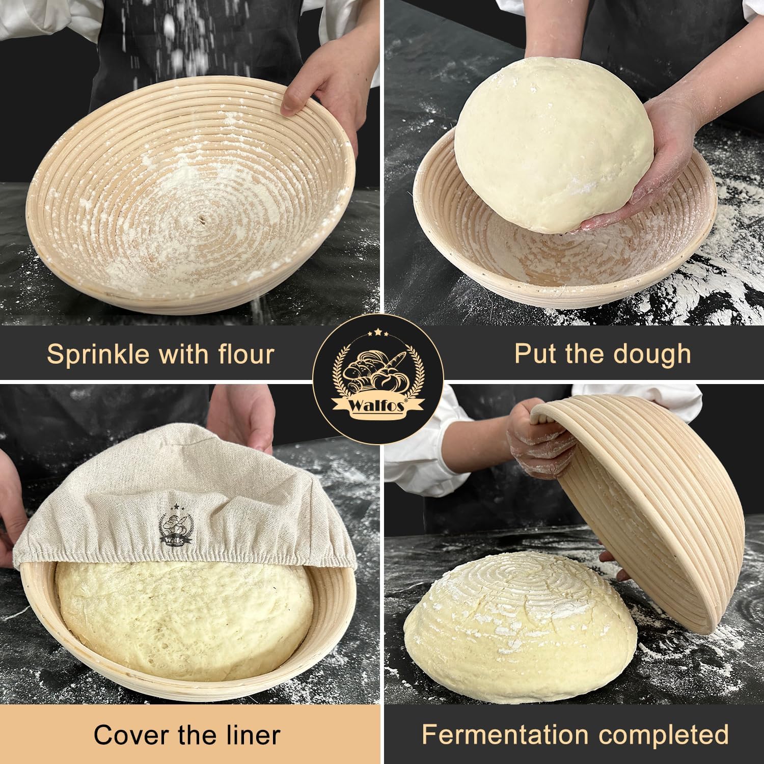 WALFOS Bread Basket Liner Cloth - 9 Inch Round Proofing Basket Cover for Baking Dough