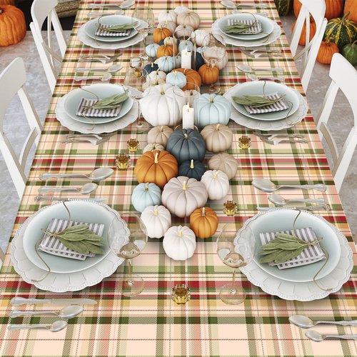 12Pack Fall Buffalo Checkered Plaid Table Covers, Plastic Give Thanks Buffalo Checkered Plaid Tablecloth Backdrop for Autumn Thanksgiving Birthday Baby Shower Friends Giving Party Supplies,54x108inch