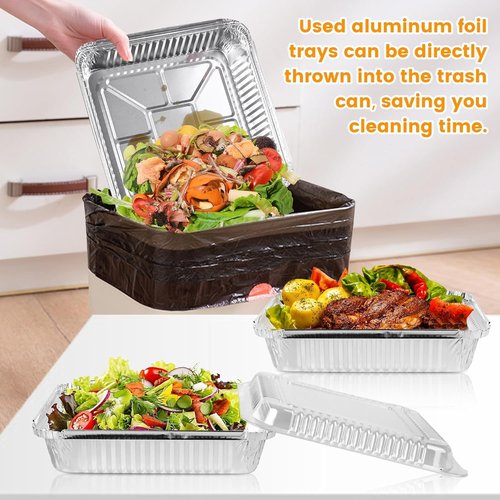 Aluminum Pans 40 Pack | 8x8 Inch Square Baking Pans with Clear Plastic Lids - Perfect for Cooking and Storing