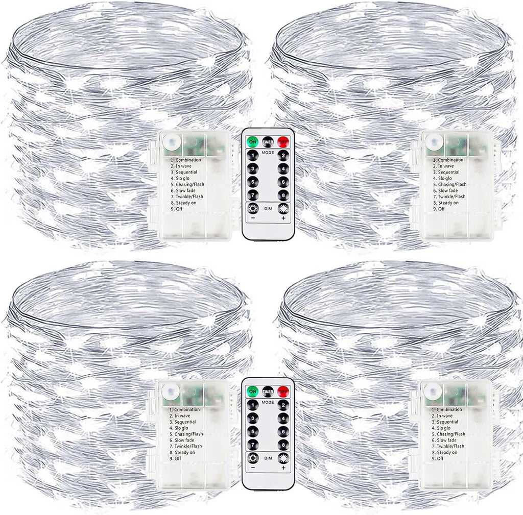 Skiennix 33FT 100 LED Battery Operated Fairy Lights - Waterproof Remote Control & Timer | Cool White