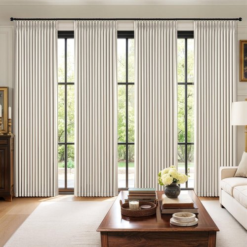 MIULEE 100% Blackout Curtains - 90 Inch Long Thick Linen Drapes | 4 Panel Set in Birch for Bedroom & Living Room