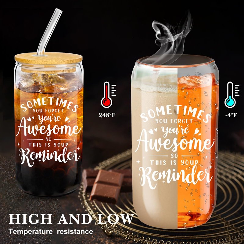 Purpeak 6 Set Employee Appreciation Gifts Glass Cups Bulk Thank You Gifts for Team Coworkers Staff Teachers and Nurses 16 oz Can Shaped Glass Cups with Bamboo Lids and Straws(Sometimes Forget)