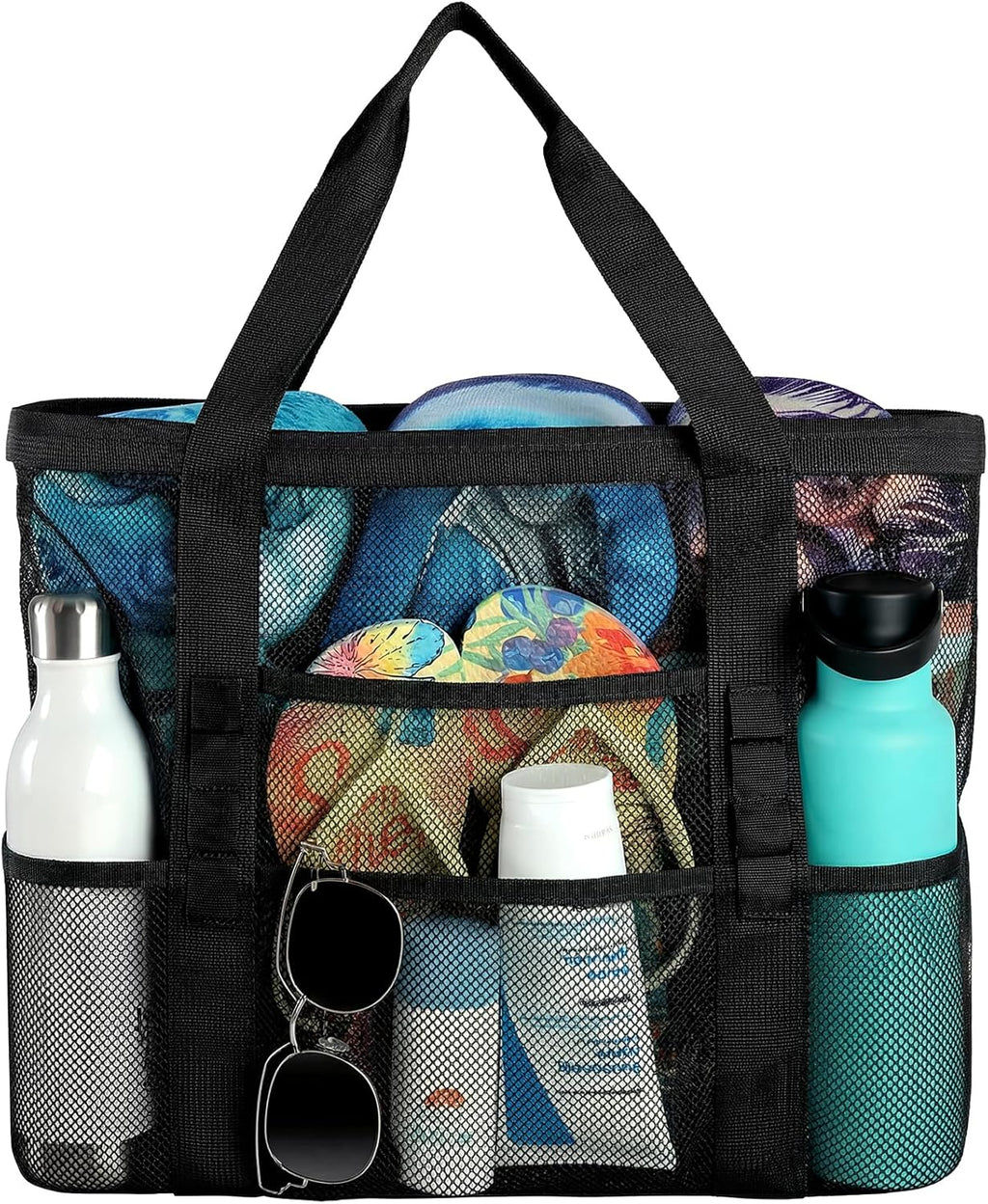 Skiennix Mesh Beach Bag - Large 8-Pocket Tote for Vacation Essentials | Durable & Stylish