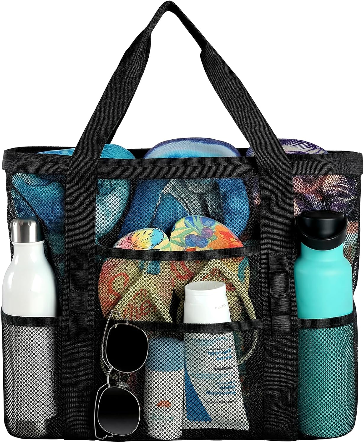 Skiennix Mesh Beach Bag - Large 8-Pocket Tote for Vacation Essentials | Durable & Stylish