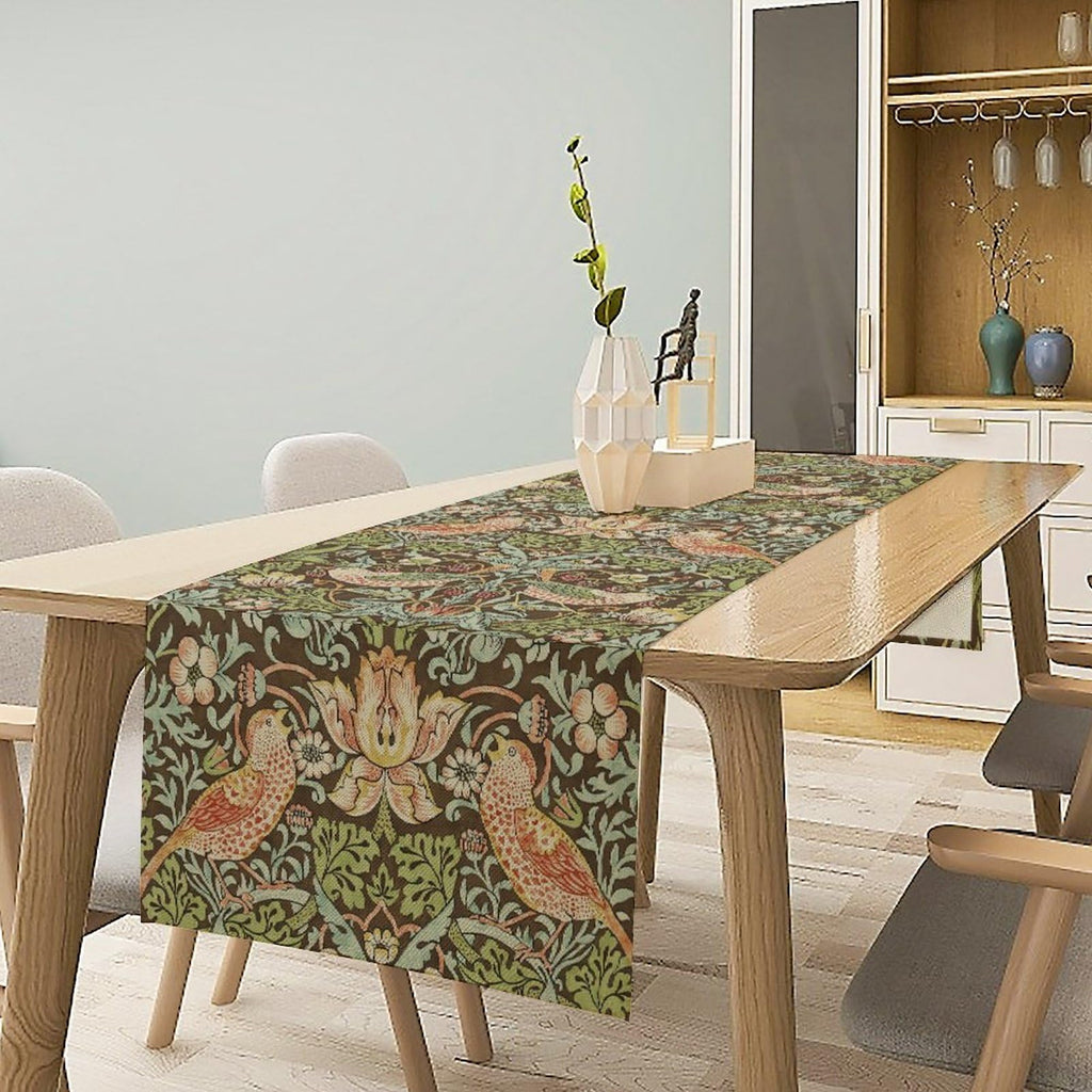 ICMOLYYENLO William Morris Table Runner Vintage Strawberry Thief Print Table Runner for Home Kitchen Table Set 13x36 Inch