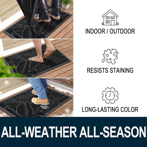 Colorxy Waterproof Doormat - Sturdy Natural Rubber, Non-Slip Indoor/Outdoor Mat, 30''x17'', Black