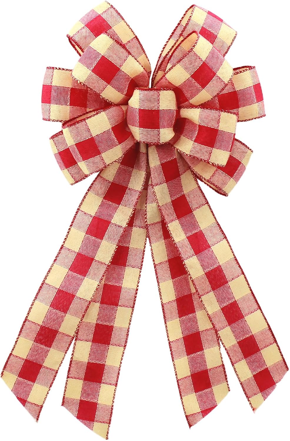Regine Switzerland Large Red Linen Buffalo Plaid Wreath Bow - Rustic Burlap Decoration for Weddings & Holidays