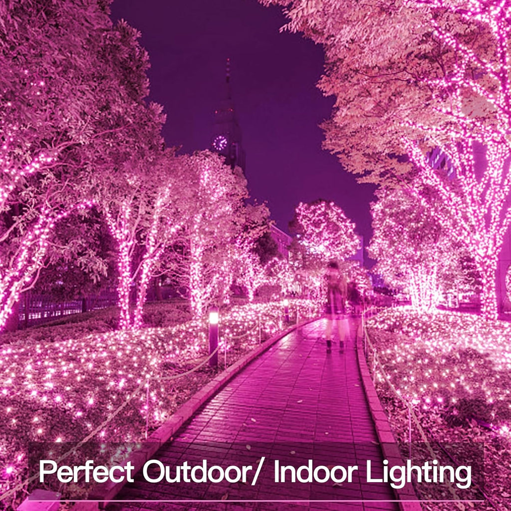 Suddus Pink Solar String Lights - 66ft 200 LED Fairy Lights | 8 Modes for Outdoor Halloween Decor