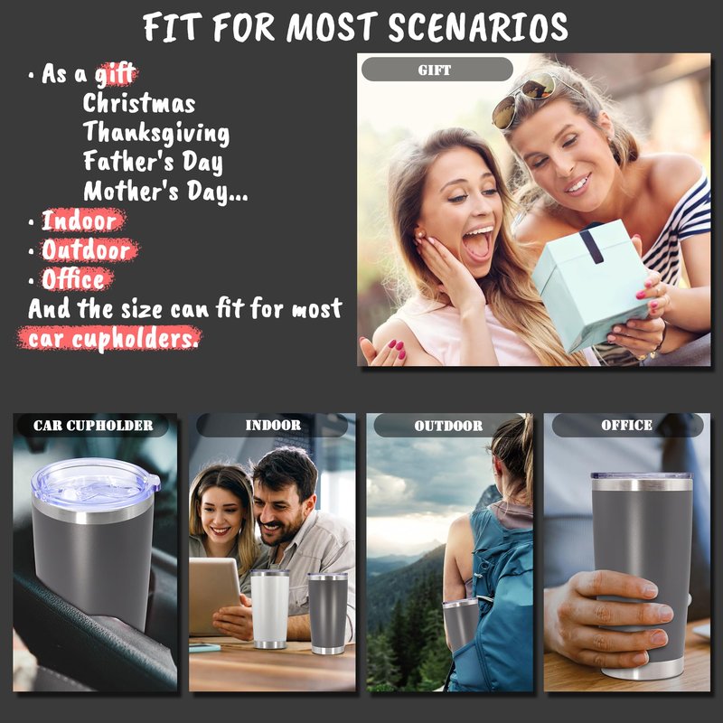 Eyasure 20 oz Tumbler with lid Double Wall Vacuum Insulated Tumblers Stainless Steel Coffee Mug Travel Coffee Tumbler Powder Coated Tumbler Cup Keep Hot&Cold - (Grey 6 Pack)