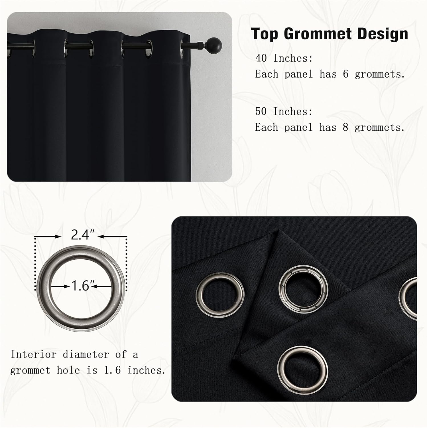 Simplebrand Blackout Curtains - Thermal Insulated Room Darkening Drapes, 63 Inch Length, 2 Panels Set