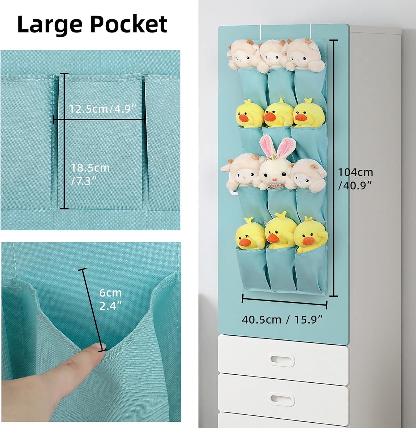 Skiennix Over The Door Shoe Organizer - 12 Large Pocket Hanging Rack for Closet Storage | Light Blue