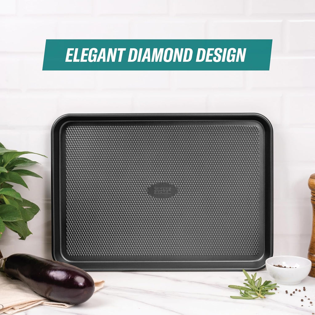 Baker's Secret Baking Sheet Pan Set - 3 Premium Cookie Sheets with Diamond Texture | Extra Thick, PFOA Free