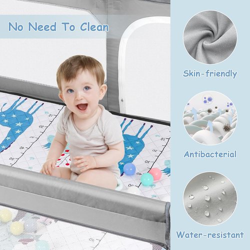 JINXIA Baby Playpen - Large 50" x 50" Soft Mesh Safety Play Yard for Indoor & Outdoor Fun - Grey