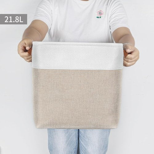 Bagnizer Collapsible Fabric Storage Cubes - 11x11 Organizing Bins, 4 Pack for Home & Office (Beige & White)