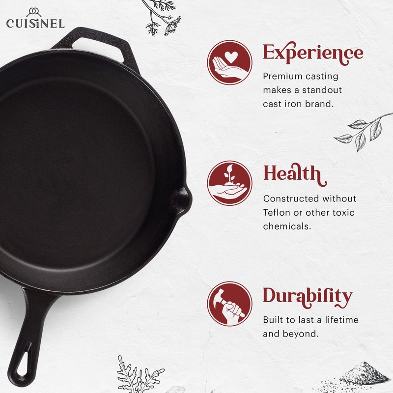 Cast Iron Skillet + Grill Press + Scraper Set - 12"-inch Pre-Seasoned Frying Pan + Silicone Handle Grip - 7" Round Burger Smasher - Indoor/Outdoor, Stove, Oven, Grill, Induction Kitchen Cookware