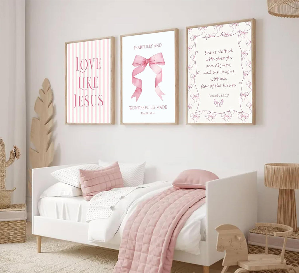 Skiennix Pink Christian Wall Art - Inspirational Bible Verse Canvas Prints | 3-Piece Set, 12x16in Unframed