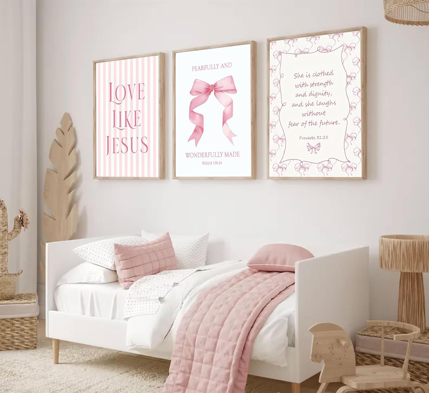 Skiennix Pink Christian Wall Art - Inspirational Bible Verse Canvas Prints | 3-Piece Set, 12x16in Unframed