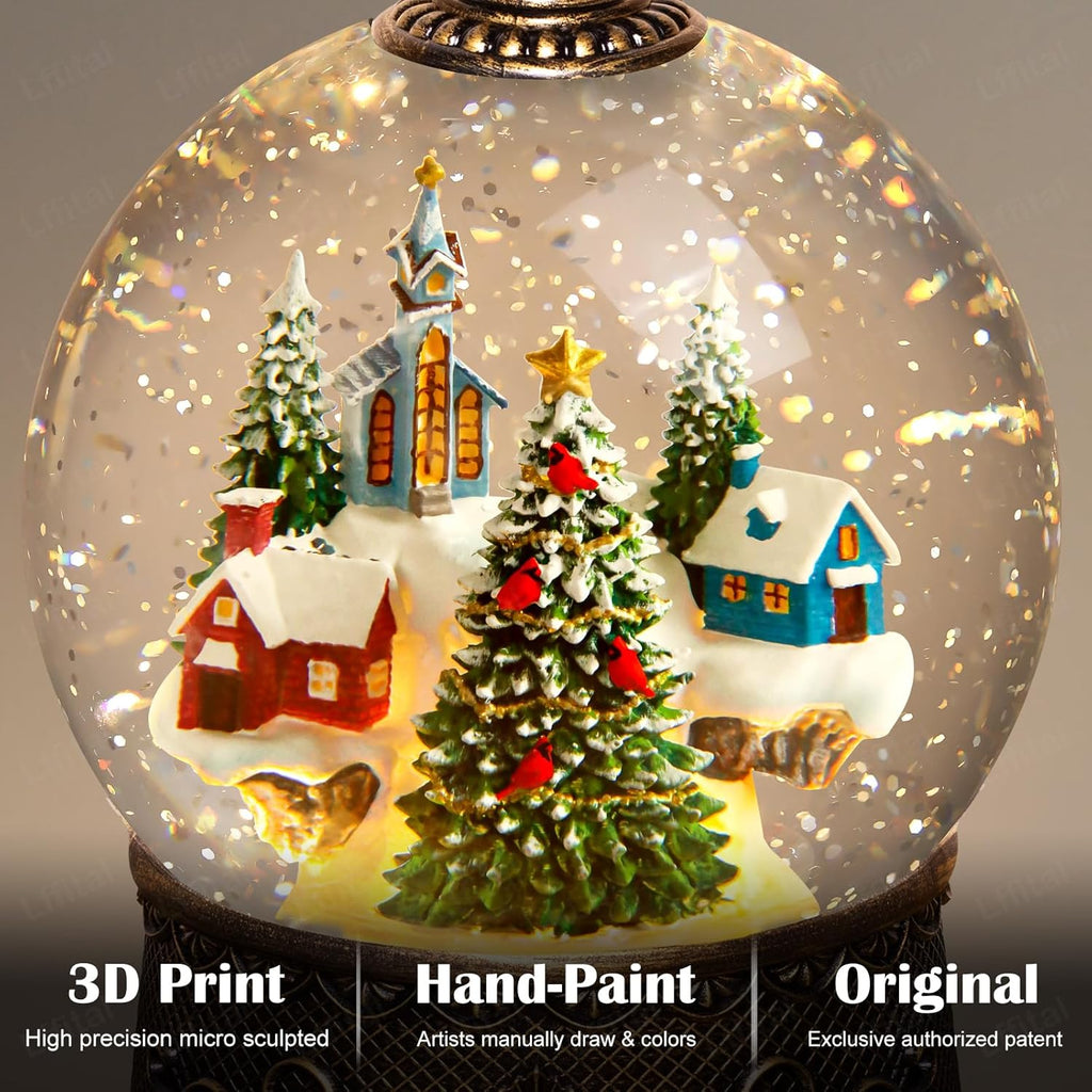 Regine Switzerland Christmas Snow Globe Lantern - Lighted Indoor Decorations with Music & Timer, Mountain Church Design