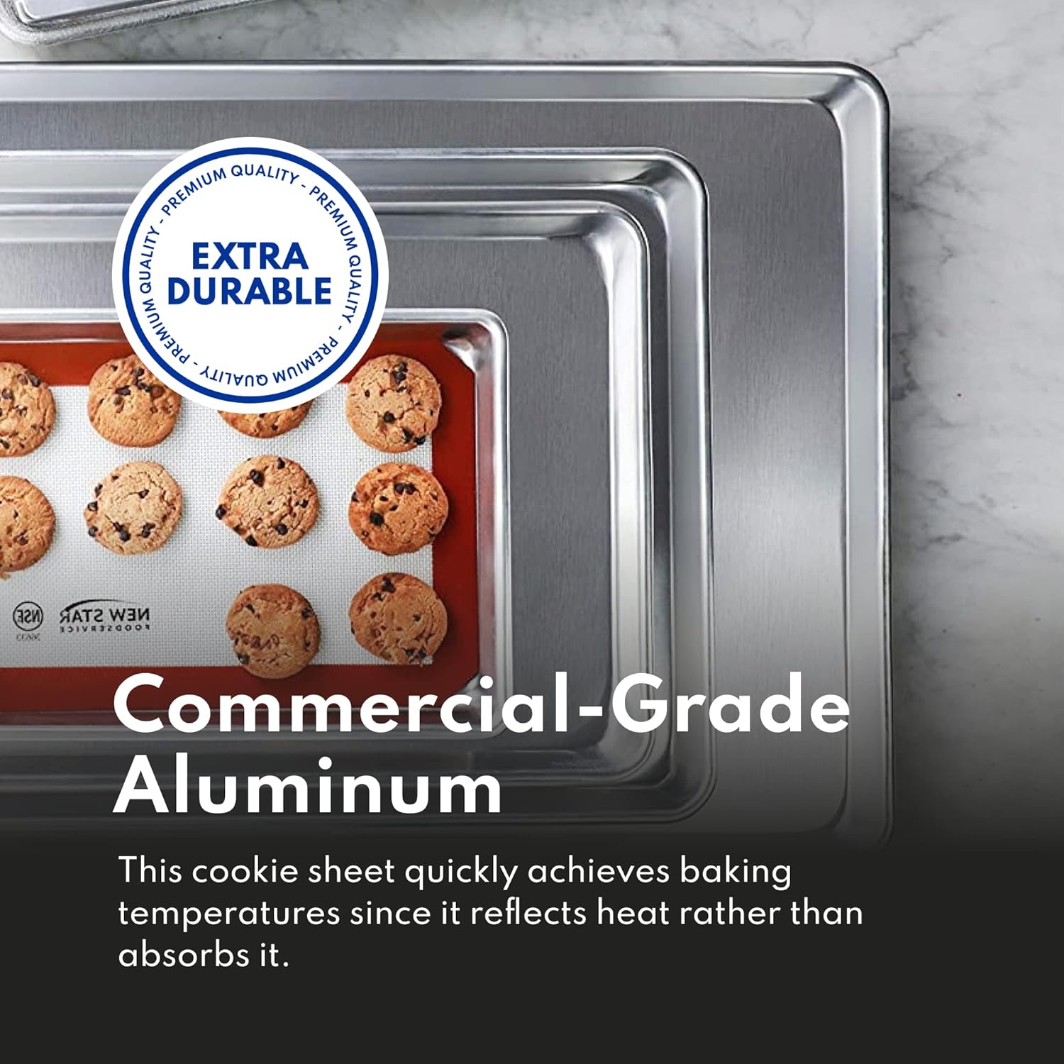 New Star Foodservice 18-Gauge Aluminum Sheet Pan - Commercial-Grade Bun Pan (9 2/3" W x 6 2/3" L x 1" H)