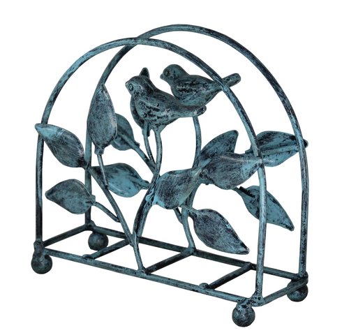 Cast Iron Bird & Tree Classic Napkin Holder/Tabletop Freestanding Tissue Dispenser, Turquoise