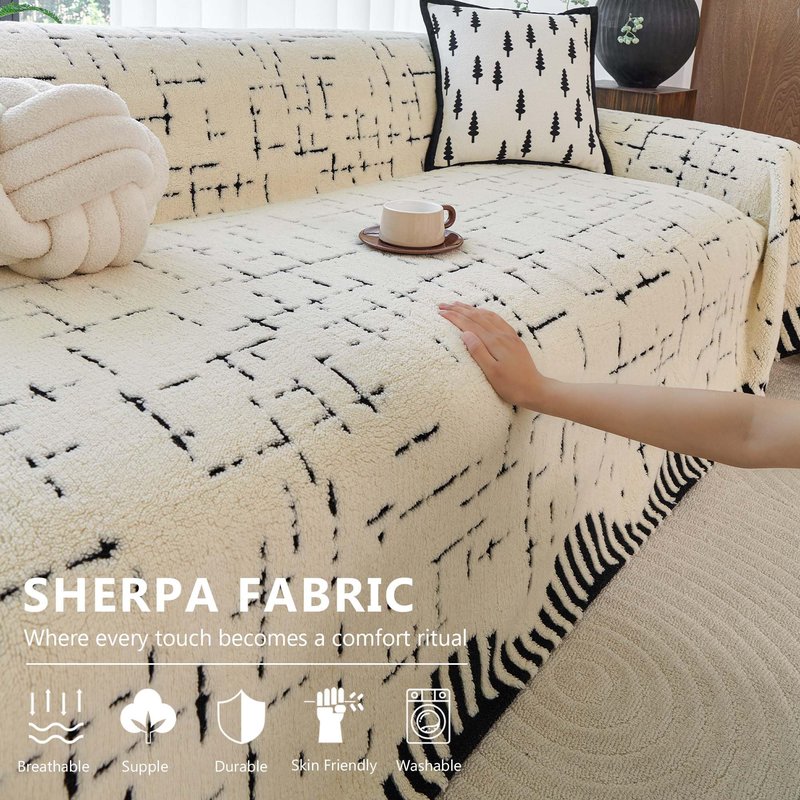 Yajue Sherpa Fleece Couch Cover for 2 Cushion Sofa, Beige, 71" x 118" – Pet Proof Sofa Covers, Heavy Duty, Scratch Resistant, Pet Friendly Furniture Cover – Easy Install, Machine Washable