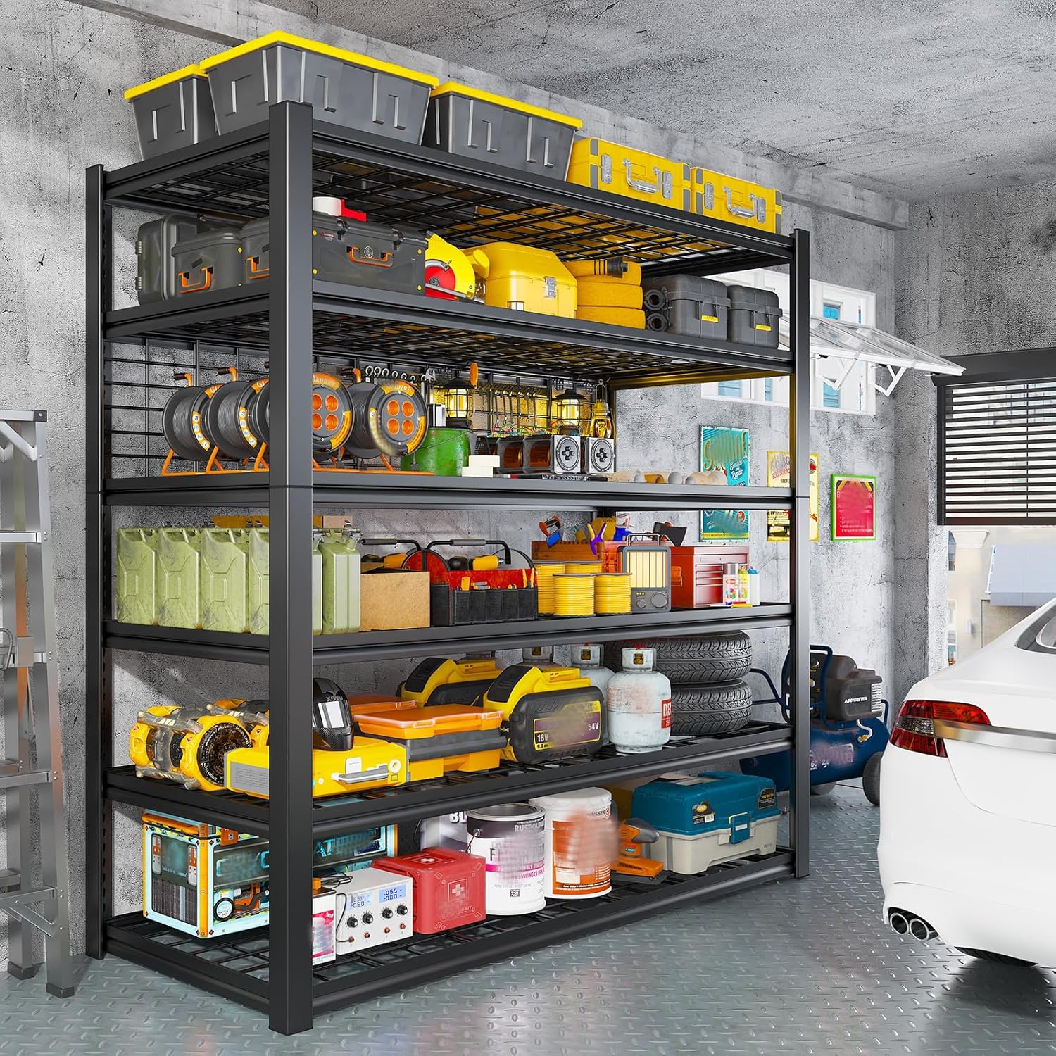 Reibii Heavy-Duty 6-Tier Garage Shelving - Adjustable Metal Storage Shelves, 3500LBS Capacity, 84"H x 48"W x 20"D