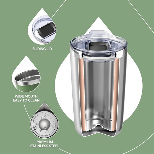 Ideus 20 oz Tumbler - Double Wall Stainless Steel Travel Coffee Mug with Splash Proof Lid | Avocado Green