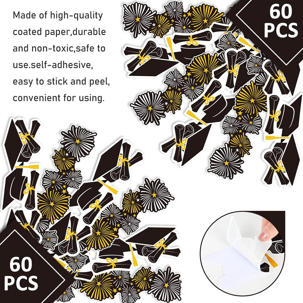 Whaline Graduation Bulletin Board Border - 69Ft Firework & Cap Design in Black, Gold, and White