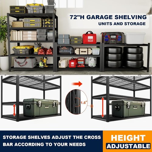 Heavy Duty Metal Shelving Rack - 2800 lbs Capacity | Adjustable 16"x35.5"x72" Black Storage Unit